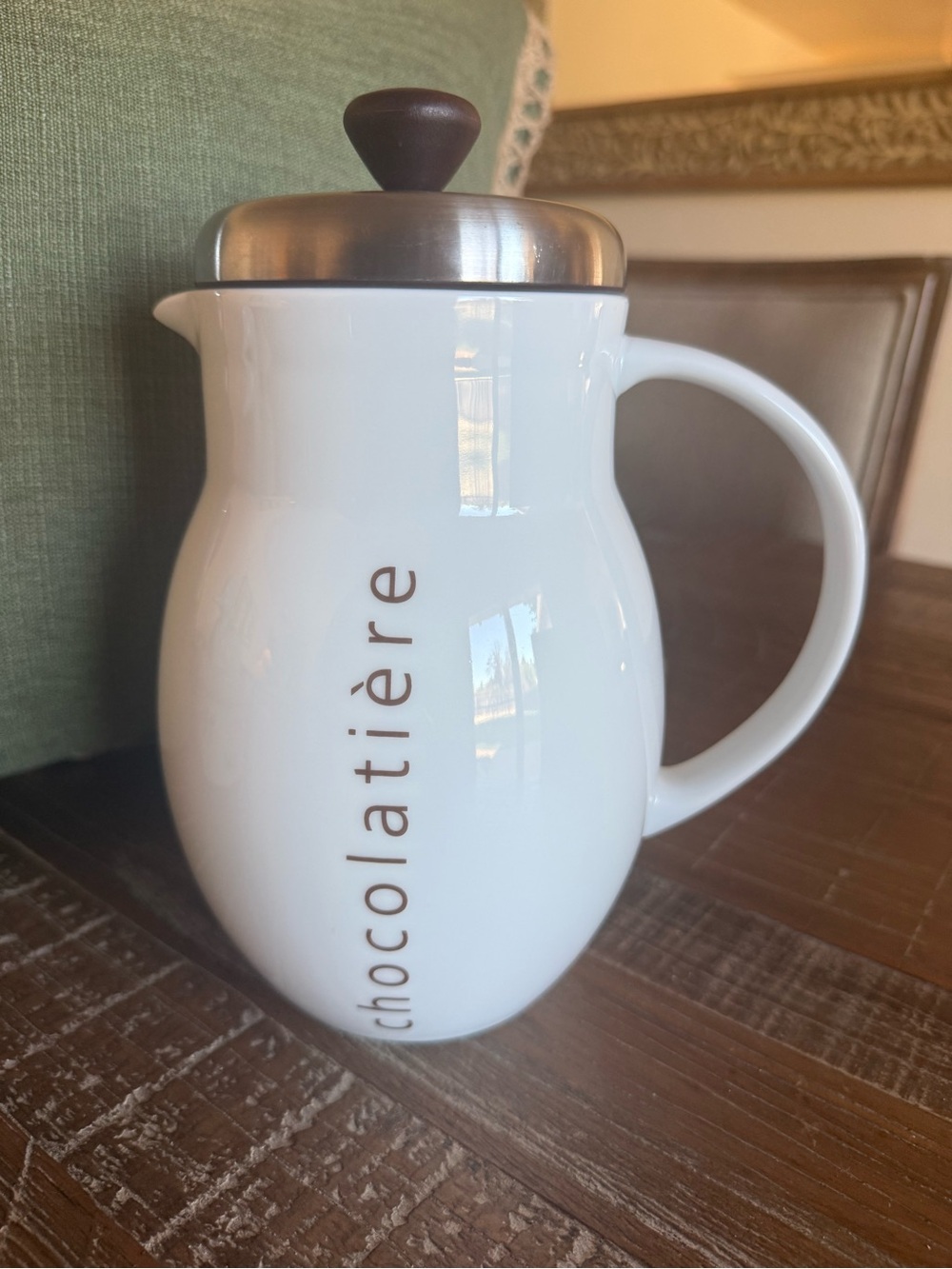 Bodum White Ceramic Chocolatière with Brown Lid and Knob